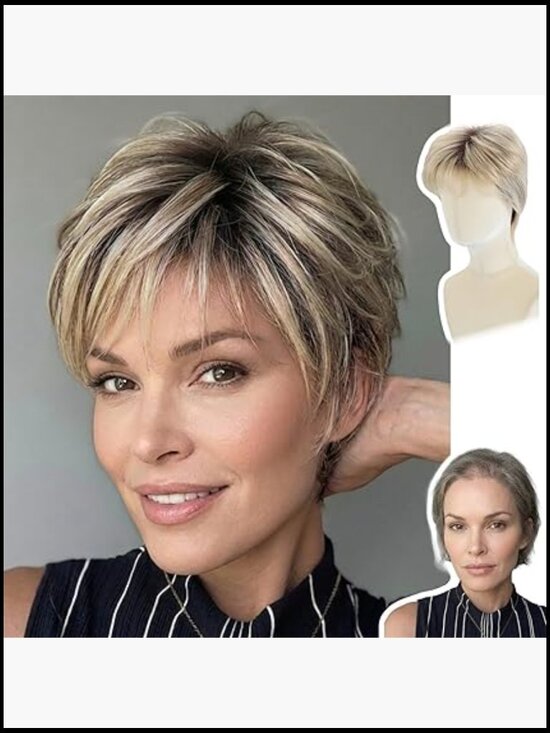 Curly Pixie Wig with Bangs Heat Resistant Synthetic Hair Daily Wear Lightweight main image 6